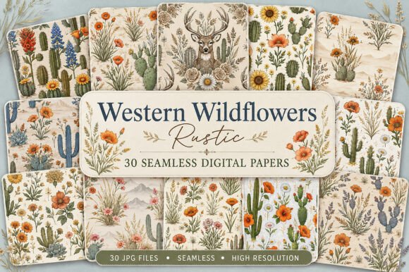Download Western Wildflowers Rustic Digital Paper - Western Collection